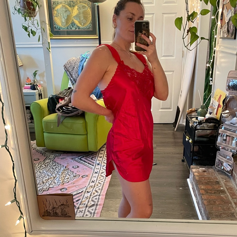 Vintage Red Slip Dress/Lingerie size Small